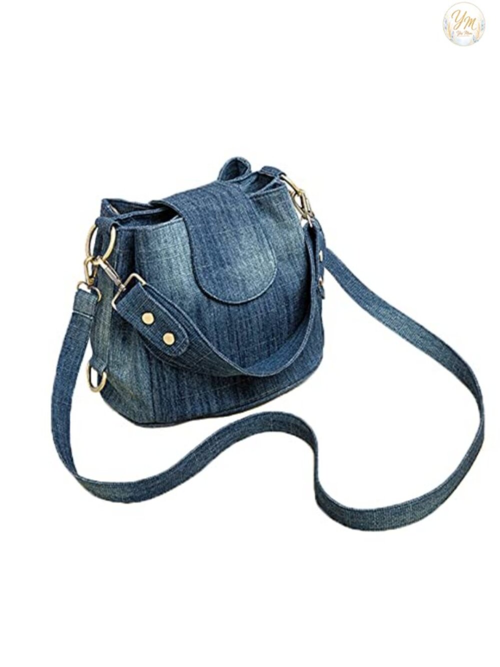 Washed Denim Bucket Bag Shoulder Crossbody Tote Large Capacity Multi-Pocket